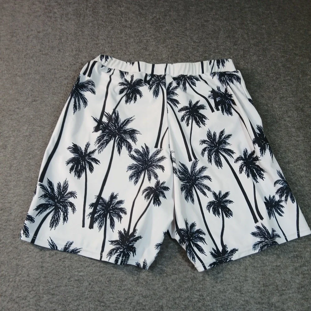 PatPat‎ Men's Size Large White Black Palm Tree Pattern Beach Board Shorts